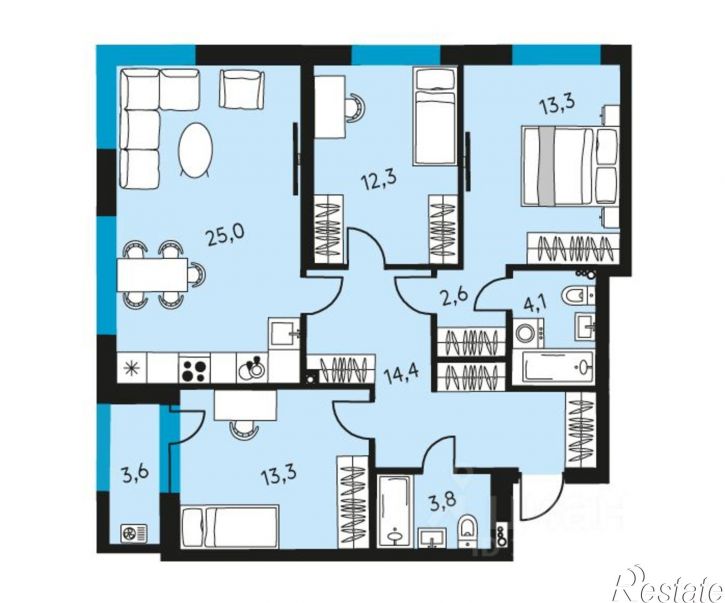 4-комн квартира в новом доме ул Пушкина, 89А 2,  д. 89А 2,  к. 2