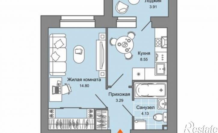 1-комн квартира в новом доме улица Дзержинского, 37,  д. 37