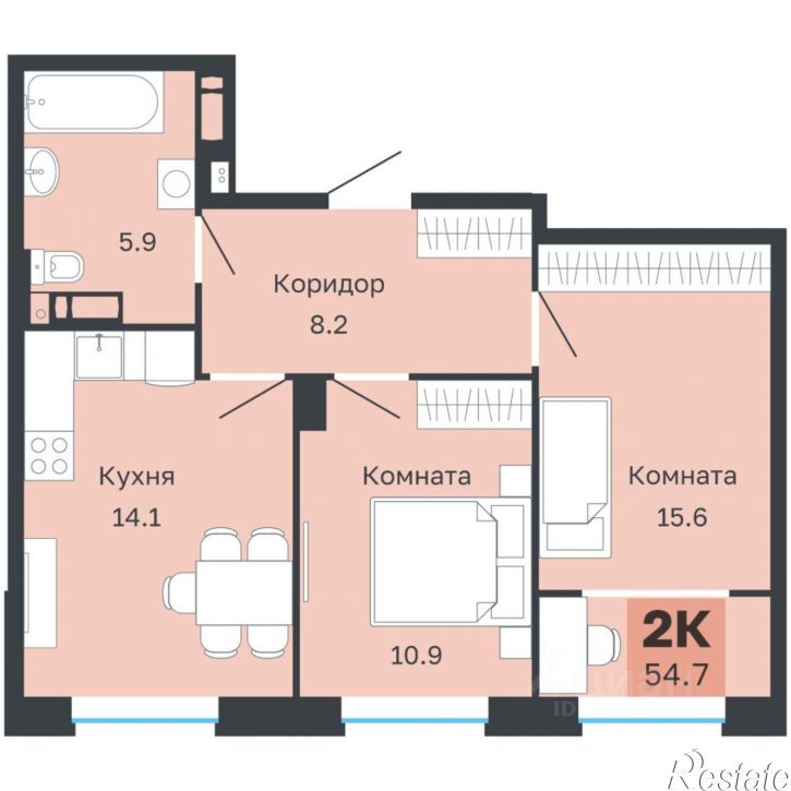 2-комн квартира в новом доме Парковый проспект, 22/1,  д. 22/1