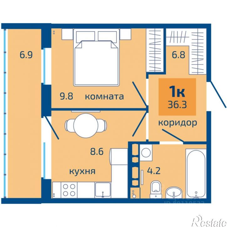 1-комн квартира в новом доме Целинная улица, 59 к3,  д. 59 к3