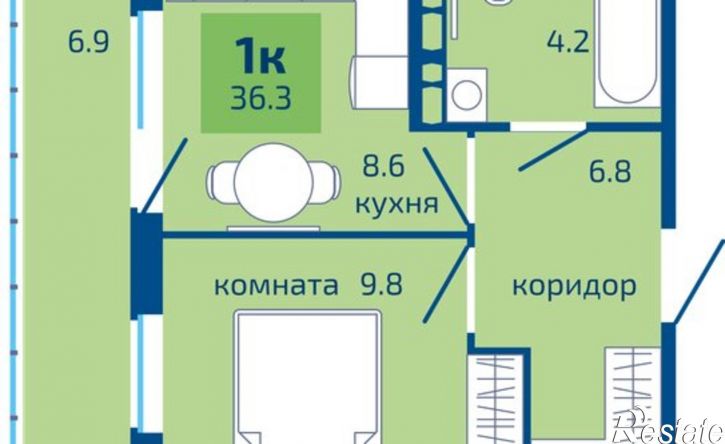 1-комн квартира Целинная улица, 59 к2,  д. 59 к2