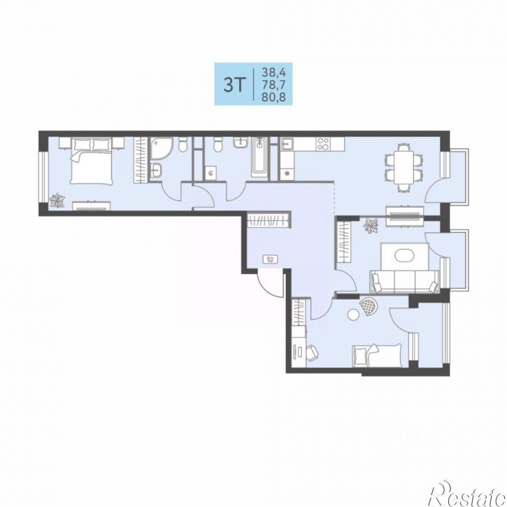 3-комн квартира в новом доме ул Бабушкина, 5,  д. 5