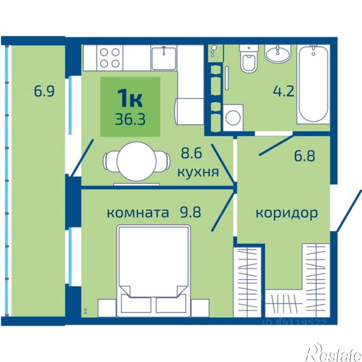 1-комн квартира в новом доме ул Целинная, 49б,  д. 49б