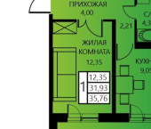 1-комн, 36 кв м, этаж 1/8 ул Гашкова, 55