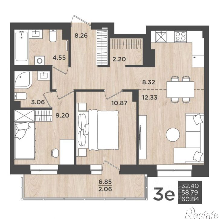 3-комн квартира в новом доме ул Космонавта Леонова, 41 3,  д. 41 3,  к. 3