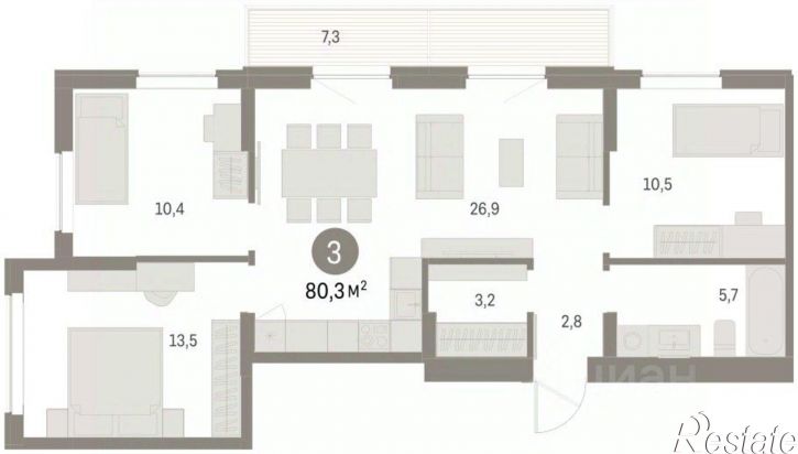 3-комн квартира в новом доме улица Куйбышева, 143,  д. 143