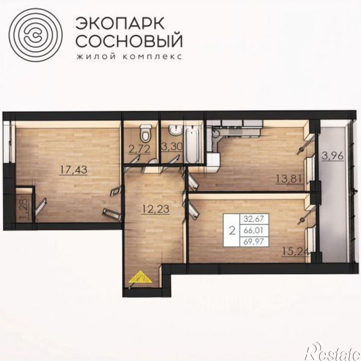 2-комн квартира в новом доме улица Борцов Революции, 1А к2,  д. 1А к2