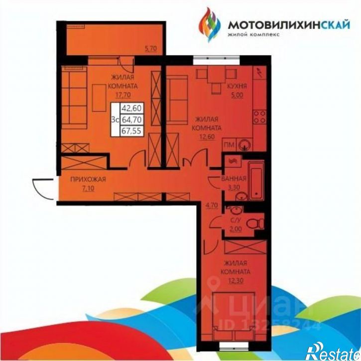 3-комн квартира в новом доме ул Гашкова, 56 2,  д. 56 2,  к. 2