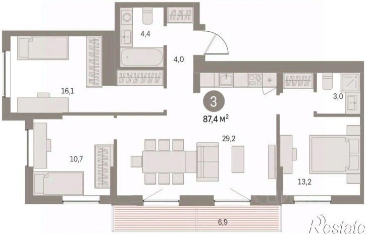 3-комн квартира в новом доме ул Куйбышева, 143,  д. 143