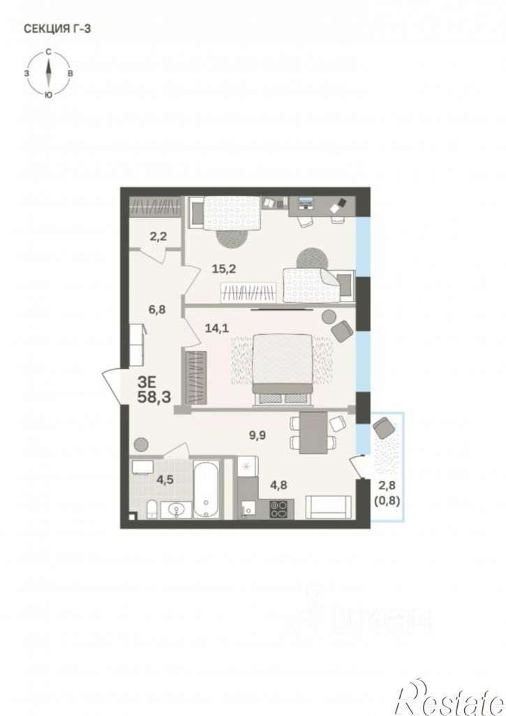 3-комн квартира в новом доме бульвар Гагарина, 70А,  д. 70А