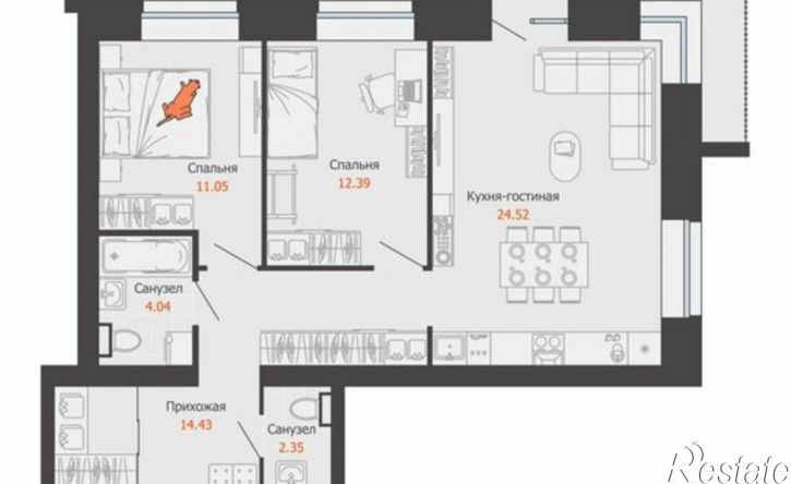 2-комн квартира в новом доме ул Дзержинского, 35б,  д. 35б