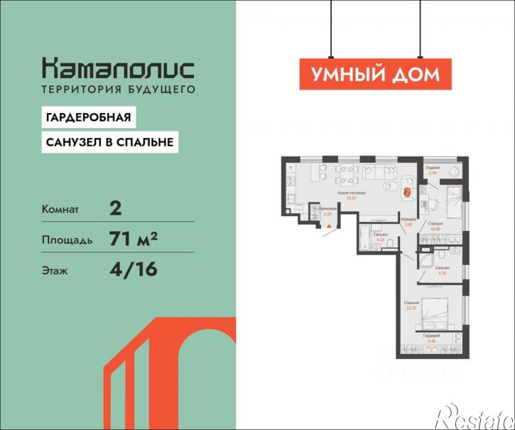 2-комн квартира в новом доме улица Дзержинского, 37,  д. 37