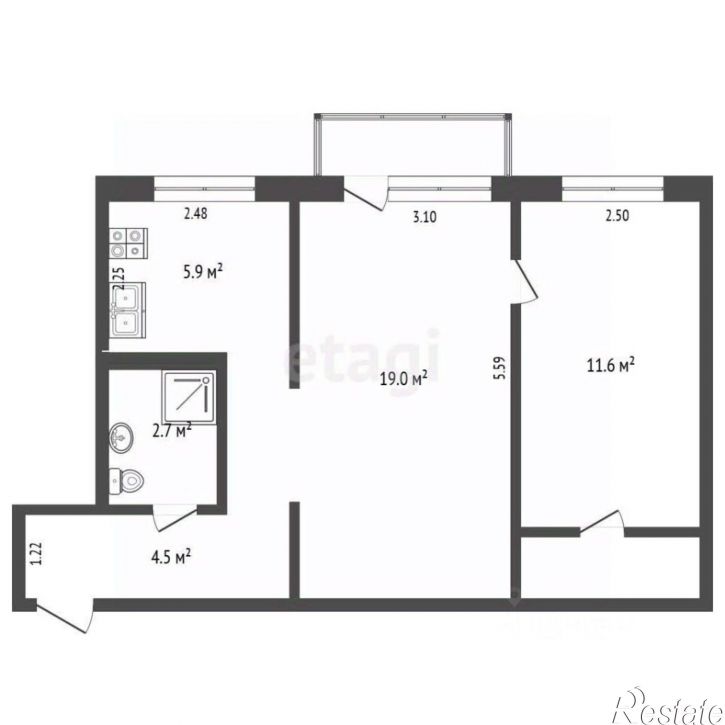 2-комн квартира улица Крупской, 86А,  д. 86А