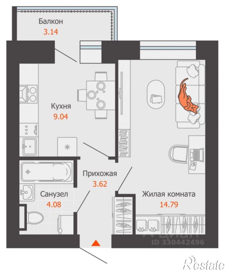 1-комн квартира в новом доме улица Дзержинского, 37,  д. 37