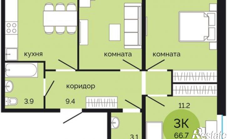 3-комн квартира в новом доме Саранская улица, 5А,  д. 5А