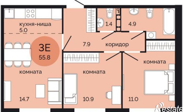 3-комн квартира в новом доме Пермь, улица Яблочкова, 5к3