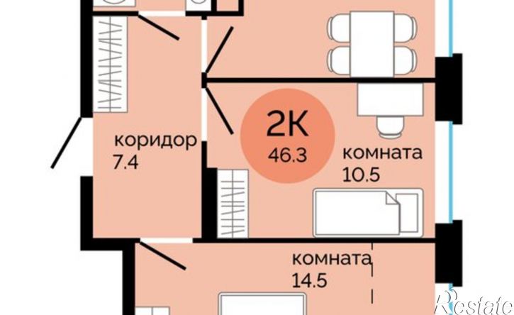 2-комн квартира в новом доме Саранская улица, 5Б,  д. 5Б