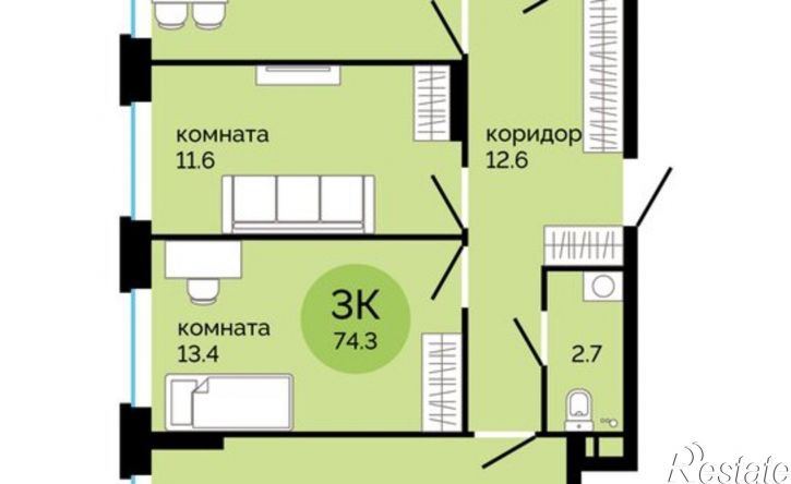 3-комн квартира в новом доме Саранская улица, 5Б,  д. 5Б