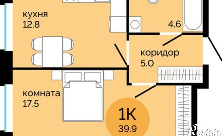 1-комн квартира в новом доме Саранская улица, 5Б,  д. 5Б