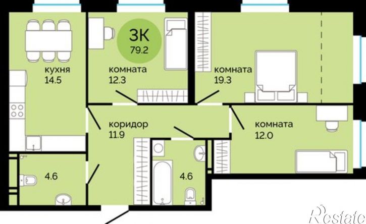 3-комн квартира в новом доме Саранская улица, 5Б,  д. 5Б