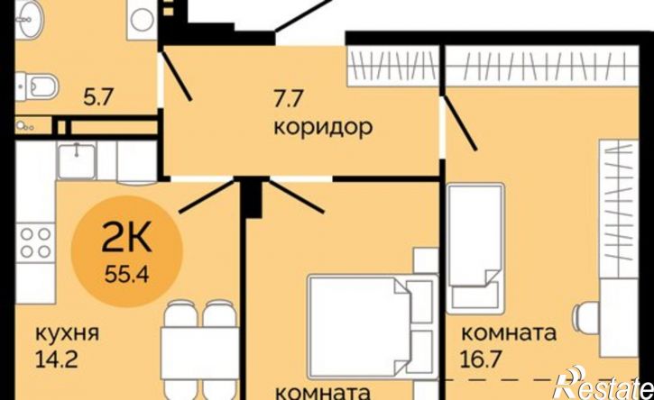 2-комн квартира в новом доме Саранская улица, 5Б,  д. 5Б