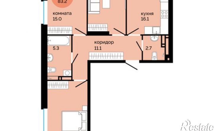 3-комн квартира в новом доме Саранская улица, 5Б,  д. 5Б