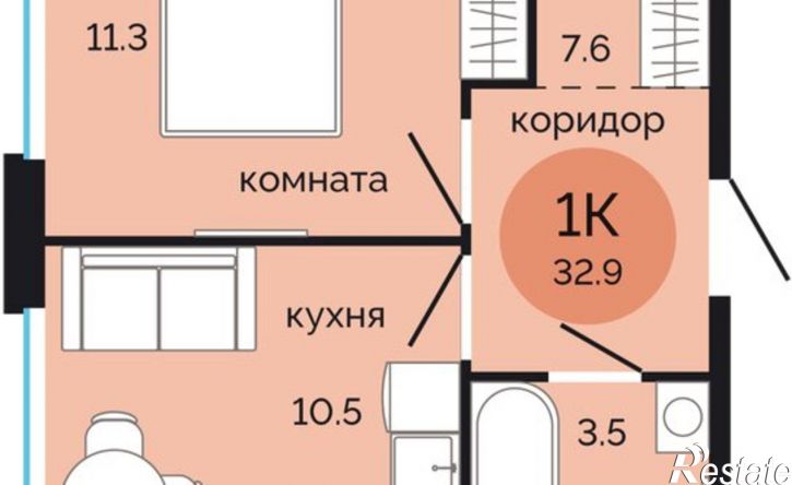 1-комн квартира в новом доме Саранская улица, 5А,  д. 5А