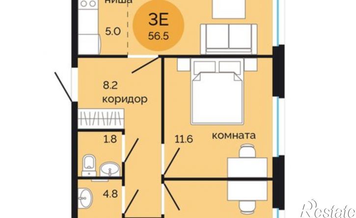 3-комн квартира в новом доме Пермь, микрорайон Краснова, жилой комплекс Красное яблоко
