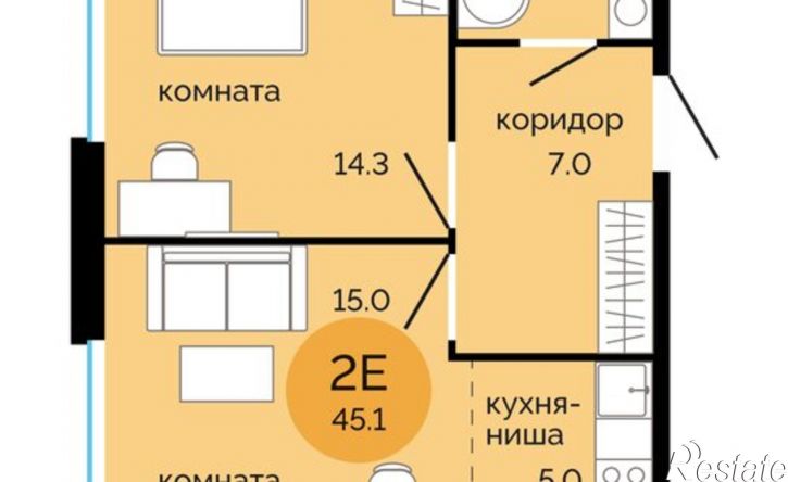 2-комн квартира в новом доме Пермь, микрорайон Краснова, жилой комплекс Красное яблоко