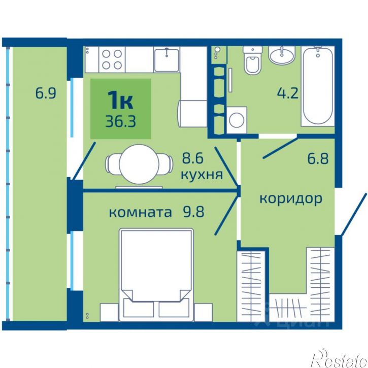 1-комн квартира в новом доме Целинная улица, 59 к3,  д. 59 к3