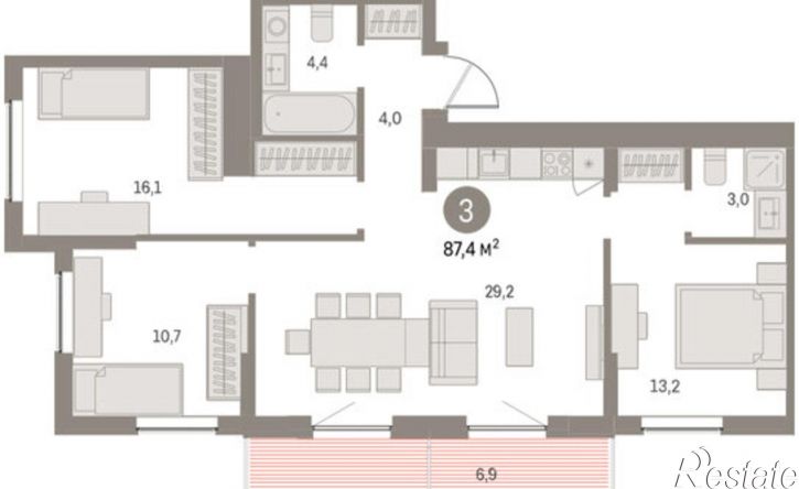 3-комн квартира в новом доме ул Куйбышева, 143,  д. 143