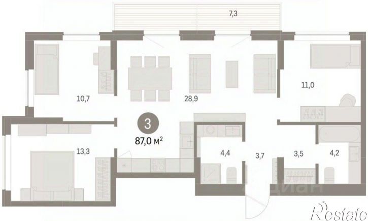 3-комн квартира в новом доме улица Куйбышева, 143,  д. 143