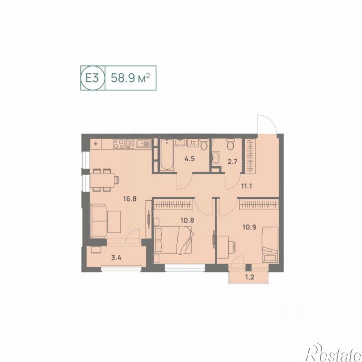 3-комн квартира в новом доме ул Песчаная, 1 3,  д. 1 3,  к. 3