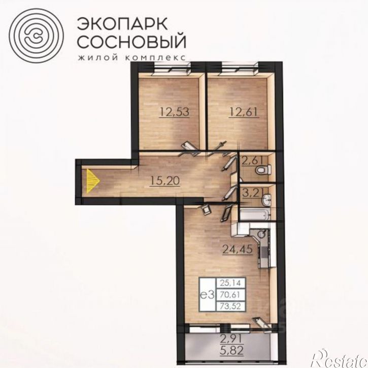 2-комн квартира в новом доме улица Борцов Революции, 1А к1,  д. 1А к1