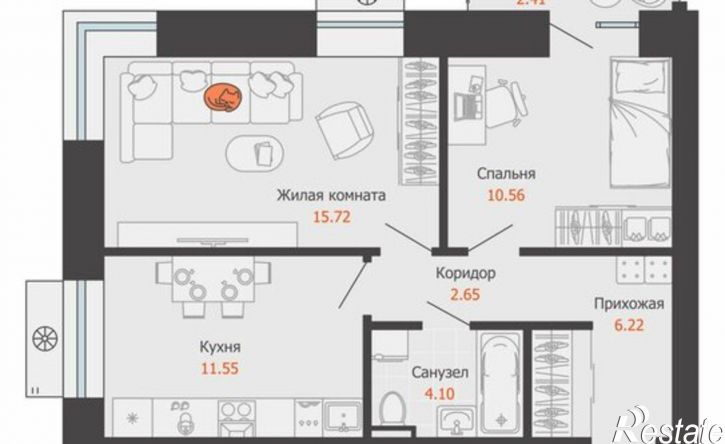 2-комн квартира в новом доме улица Спешилова, 86