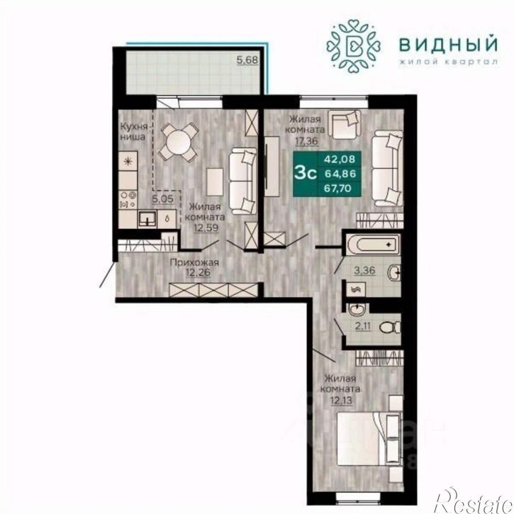 3-комн квартира в новом доме Кавказская улица, 11,  д. 11