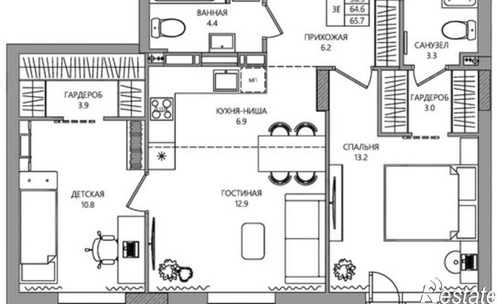 3-комн квартира в новом доме ул Левченко, 34А,  д. 34А