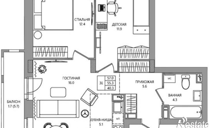 3-комн квартира в новом доме ул Самолетная, 7а,  д. 7а