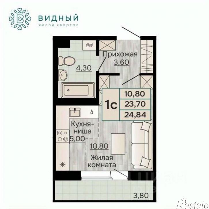 1-комн квартира в новом доме Таймырская улица, 3,  д. 3