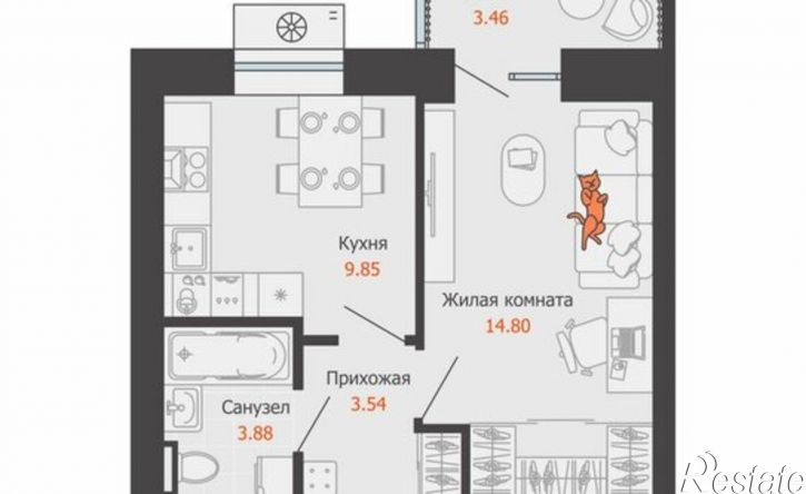 1-комн квартира в новом доме микрорайон Камская Долина, ЖК Пятый элемент