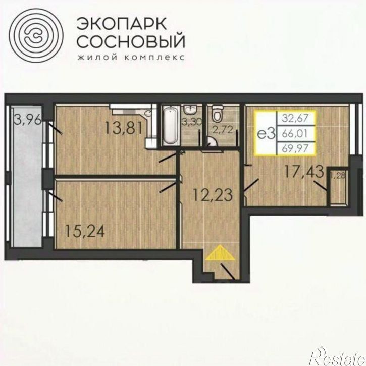 2-комн квартира в новом доме улица Борцов Революции, 1Ак4