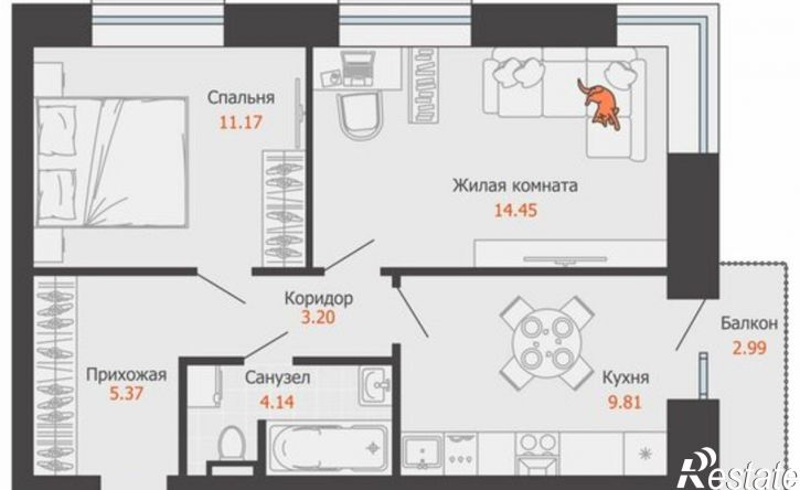 2-комн квартира в новом доме микрорайон Камская Долина, ЖК Пятый элемент