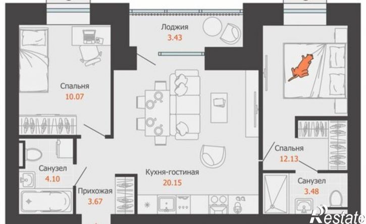2-комн квартира в новом доме улица Спешилова, 86