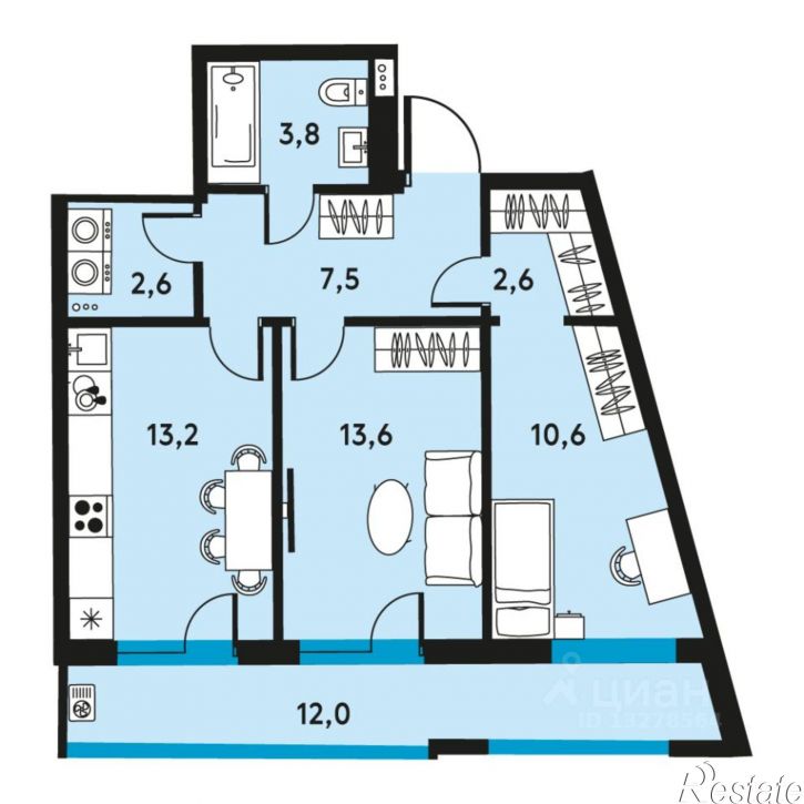 2-комн квартира в новом доме улица Луначарского, 97,  д. 97