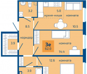 3-комн, 62 кв м, этаж 1/10 Целинная улица, 59 к2