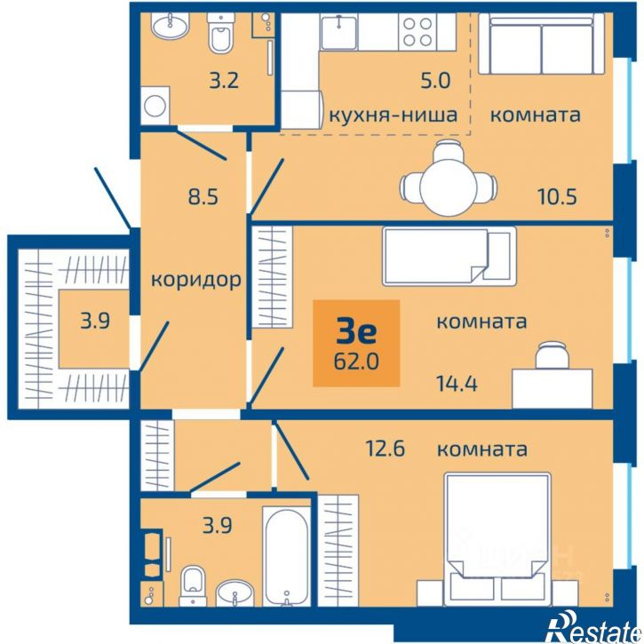 3-комн квартира в новом доме Целинная улица, 59 к2,  д. 59 к2