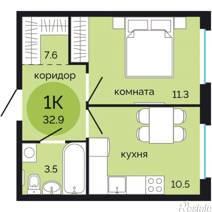 1-комн квартира в новом доме ул Яблочкова, 5 5,  д. 5 5,  к. 5
