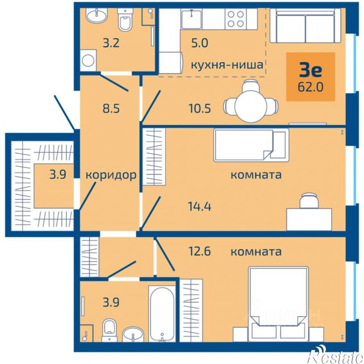 3-комн квартира в новом доме Целинная улица, 59 к3,  д. 59 к3