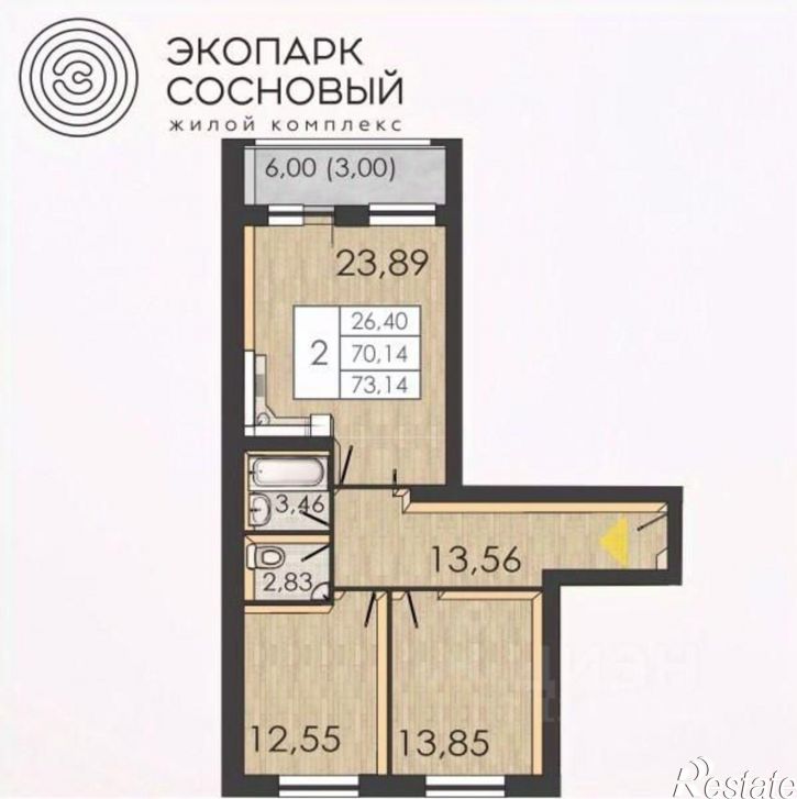 2-комн квартира в новом доме улица Борцов Революции, 1А к6,  д. 1А к6