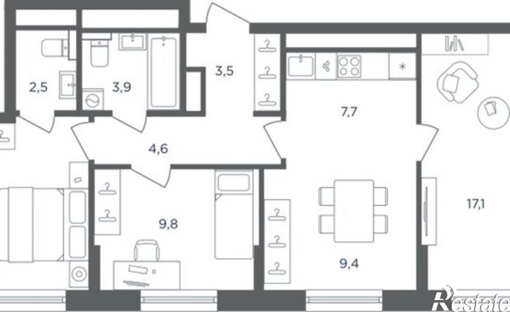 3-комн квартира в новом доме Рязанская улица, 120А,  д. 120А